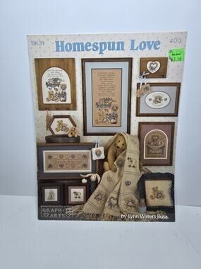 Teddy Bear Designs Homespun Love Cross Stitch Pattern Leaflet 1990 Vintage